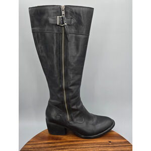 Born Boots Womens 9.5 M Black Leather Riding Knee High Double Zip Block Heel